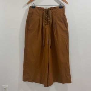 Ajaie Alaie Lace‎ Up Camel Wide Leg Cropped Pants